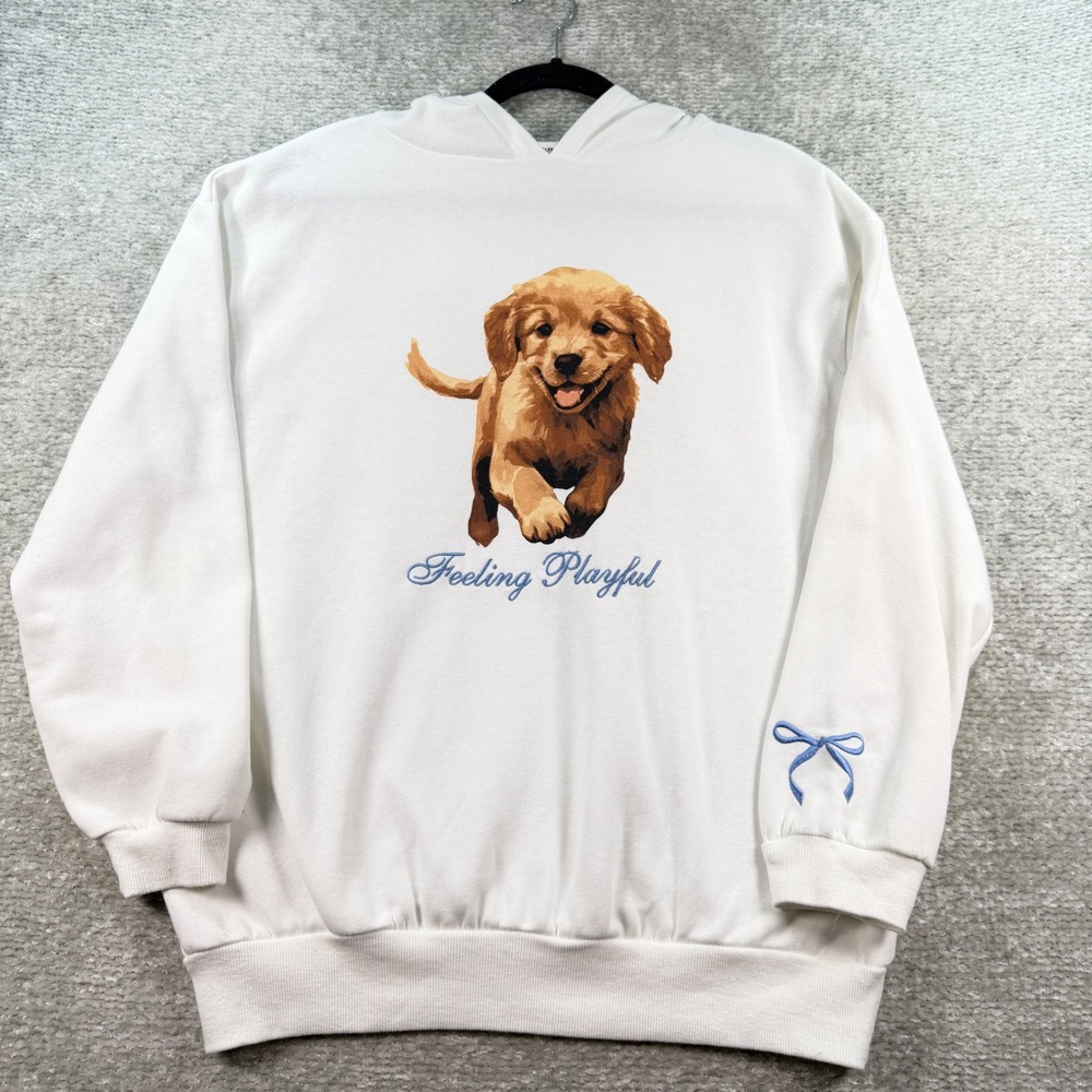 Fourteen Twelve Hoodie Golden Retriever Graphic Fleece‎ Medium White Bow Detail
